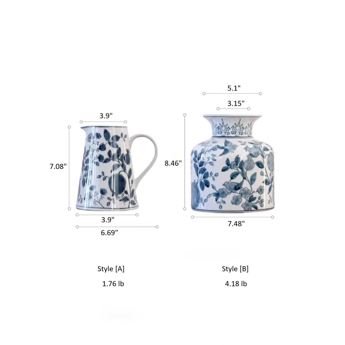 Pomegranate Hand-Painted Blue and White Porcelain Vase - Armand’s Maison & Marché