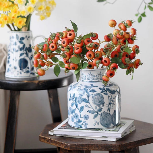 Pomegranate Hand-Painted Blue and White Porcelain Vase - Armand’s Maison & Marché