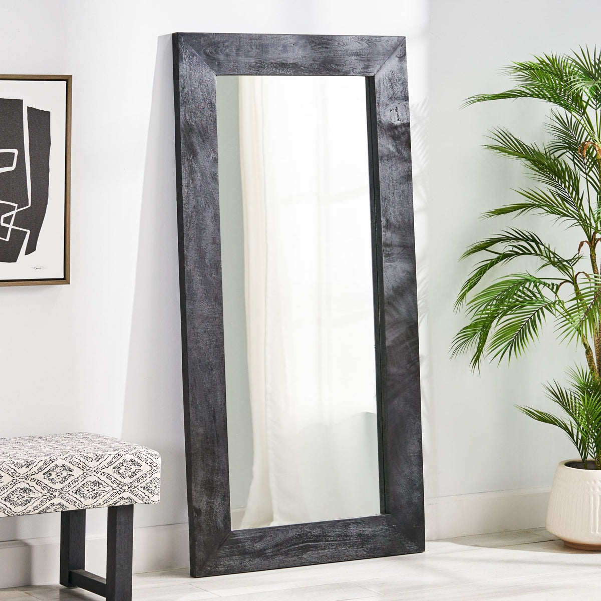 Ramsay Rustic Mango Wood Full-Length Mirror – Black - Armand’s Maison & Marché