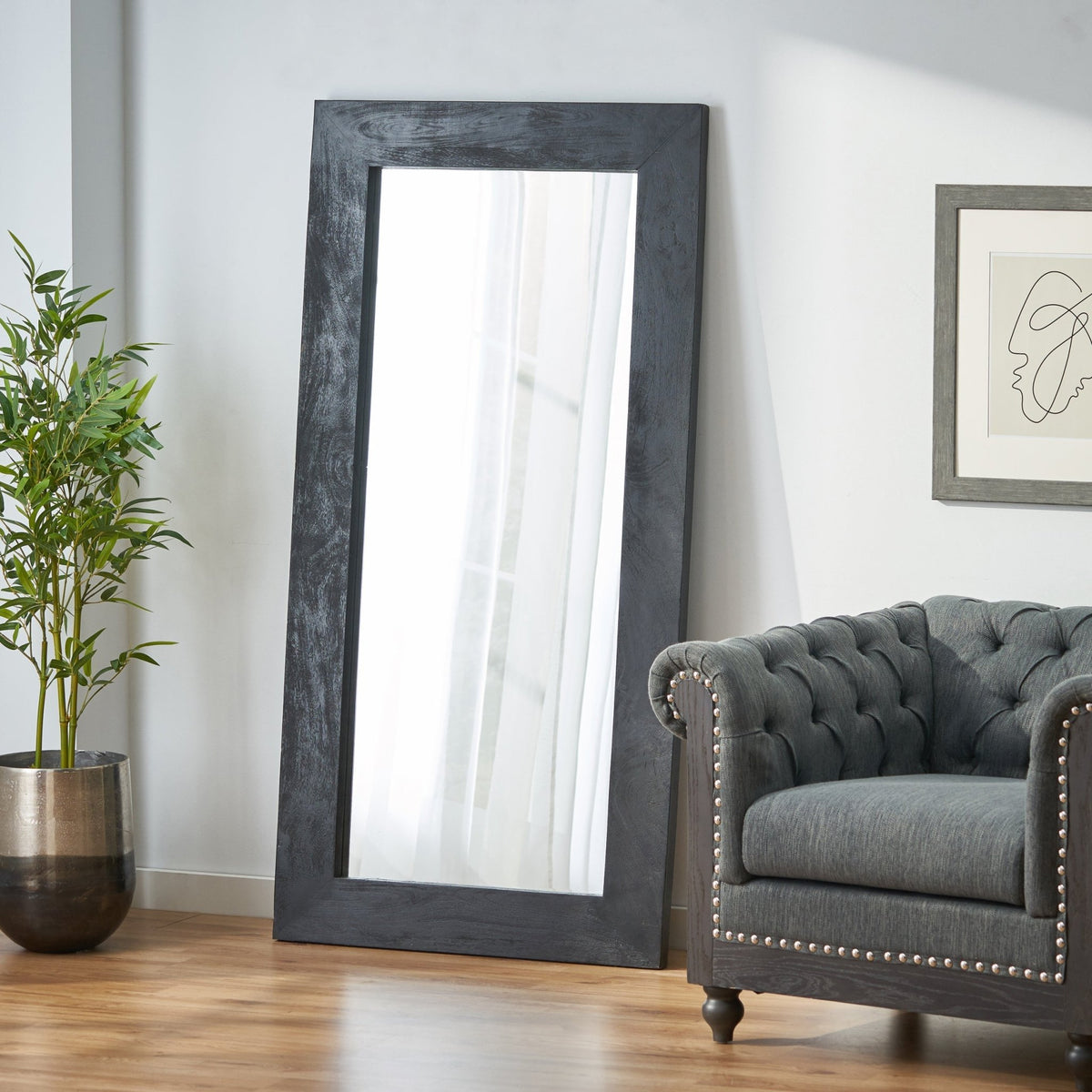 Ramsay Rustic Mango Wood Full-Length Mirror – Black - Armand’s Maison & Marché