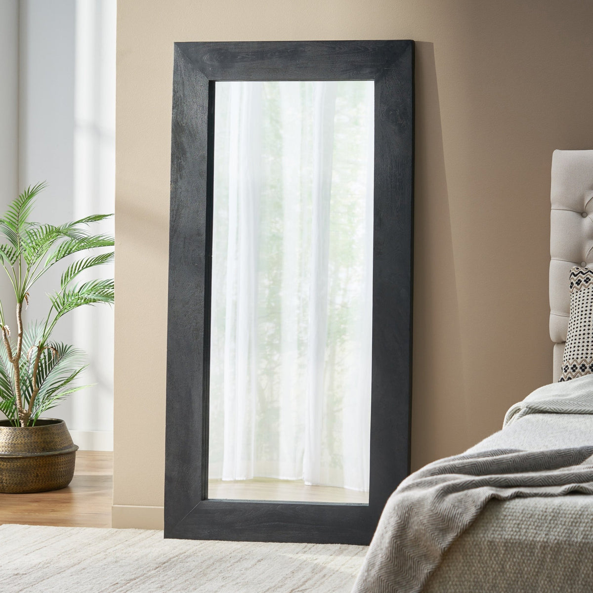 Ramsay Rustic Mango Wood Full-Length Mirror – Black - Armand’s Maison & Marché