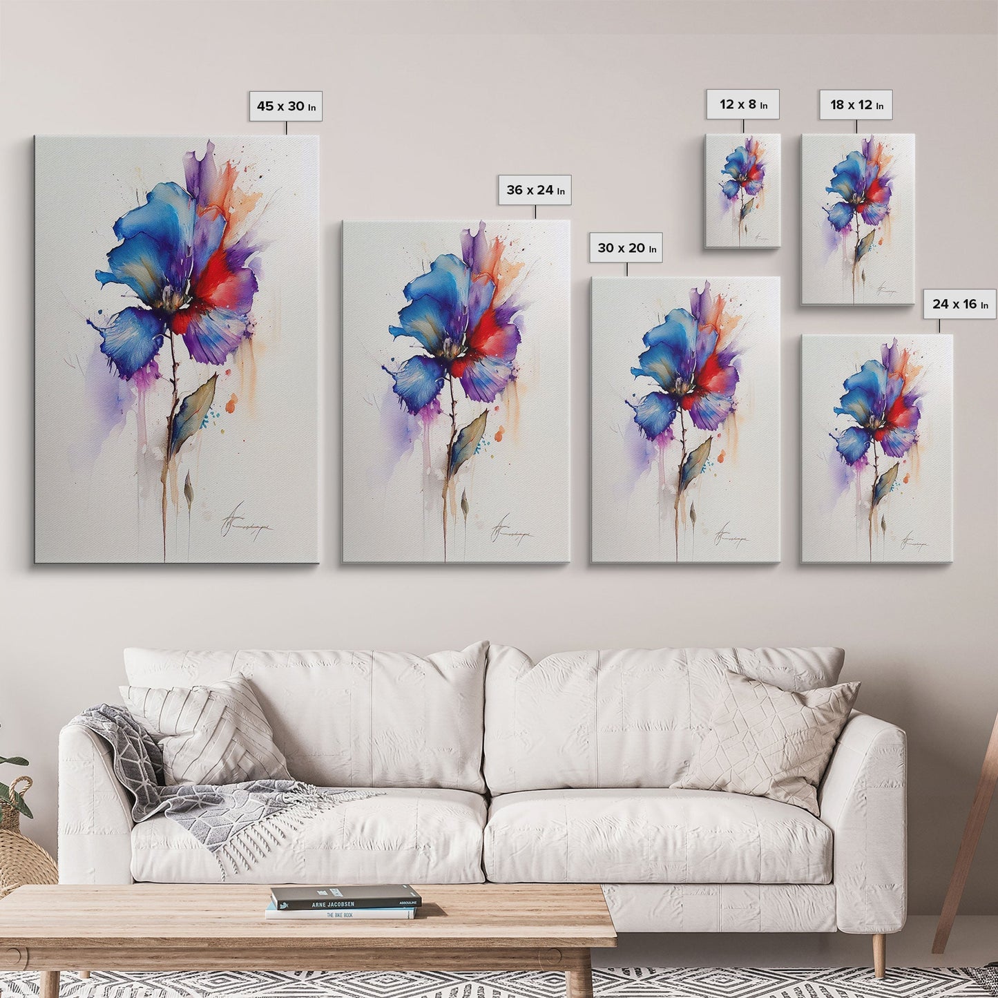 Red and Blue Vintage Style Framed Canvas Art, Vintage Floral Print, Vintage White Roses Painting, Still Life Botanical Farmhouse print, - Armand’s Maison & Marché