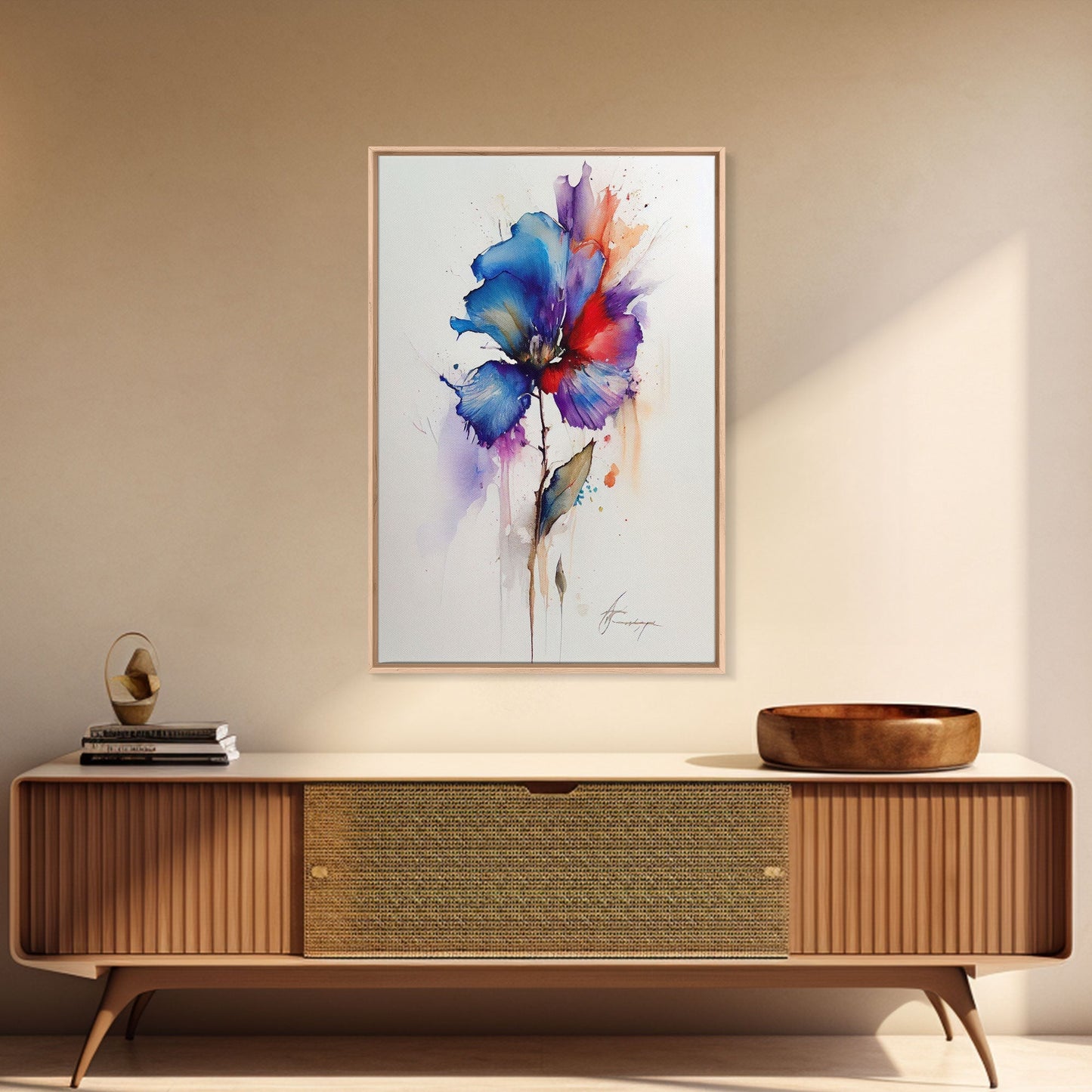Red and Blue Vintage Style Framed Canvas Art, Vintage Floral Print, Vintage White Roses Painting, Still Life Botanical Farmhouse print, - Armand’s Maison & Marché