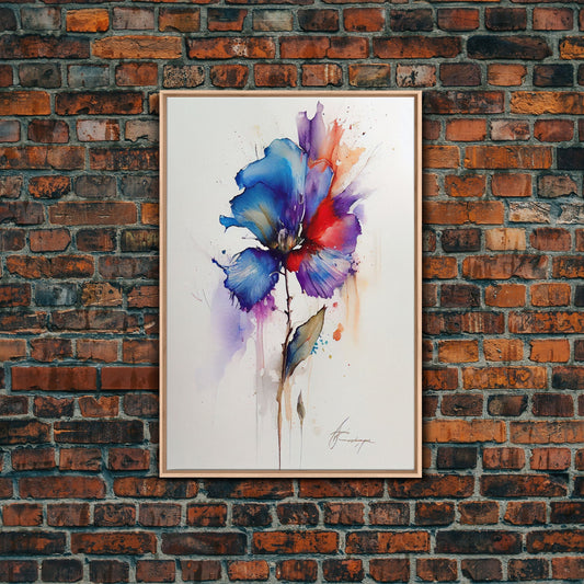 Red and Blue Vintage Style Framed Canvas Art, Vintage Floral Print, Vintage White Roses Painting, Still Life Botanical Farmhouse print, - Armand’s Maison & Marché