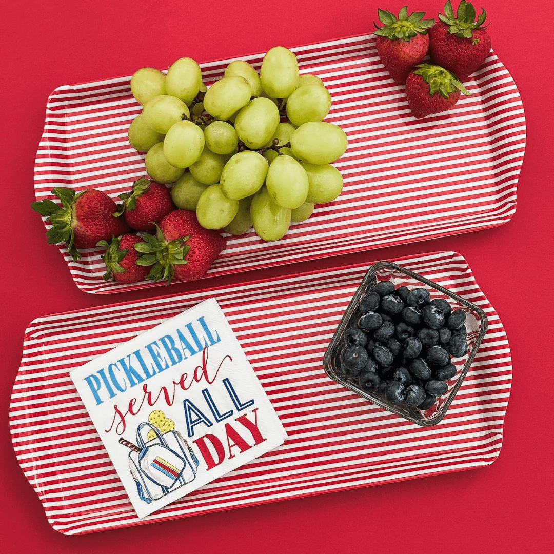 Red Stripe Melamine Tray Reusable Party Platter for Snacks, Appetizers & Desserts - Armand’s Maison & Marché