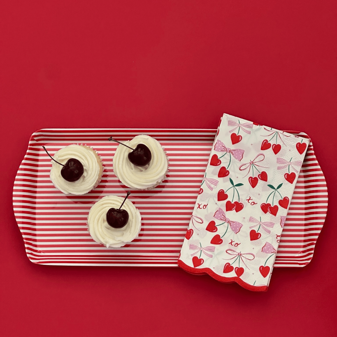 Red Stripe Melamine Tray Reusable Party Platter for Snacks, Appetizers & Desserts - Armand’s Maison & Marché