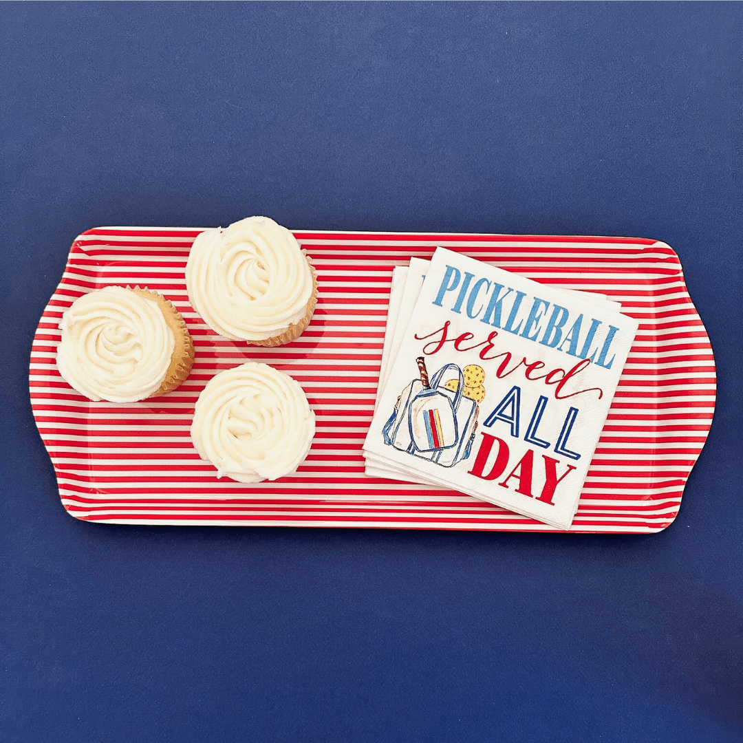 Red Stripe Melamine Tray Reusable Party Platter for Snacks, Appetizers & Desserts - Armand’s Maison & Marché