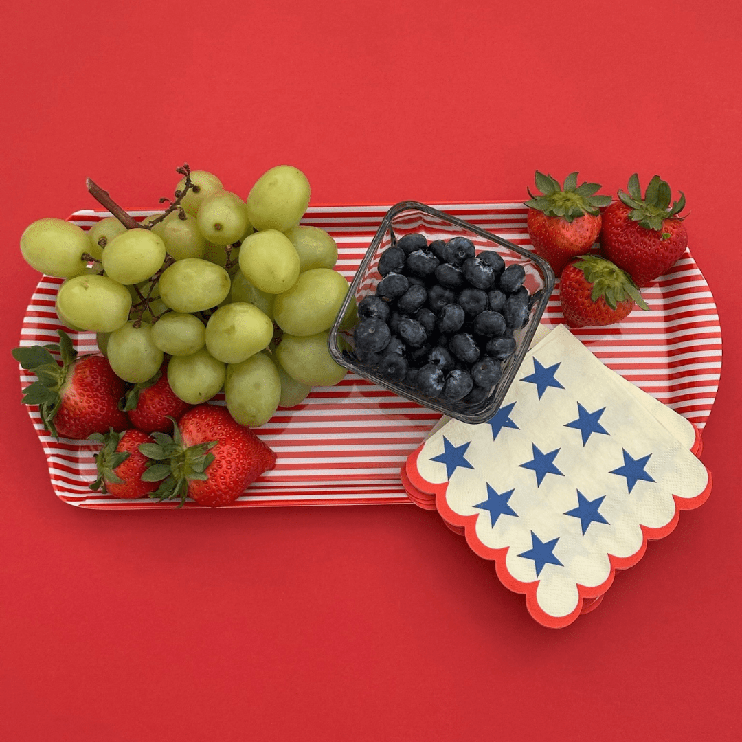 Red Stripe Melamine Tray Reusable Party Platter for Snacks, Appetizers & Desserts - Armand’s Maison & Marché