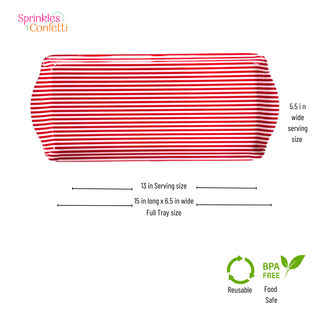 Red Stripe Melamine Tray Reusable Party Platter for Snacks, Appetizers & Desserts - Armand’s Maison & Marché