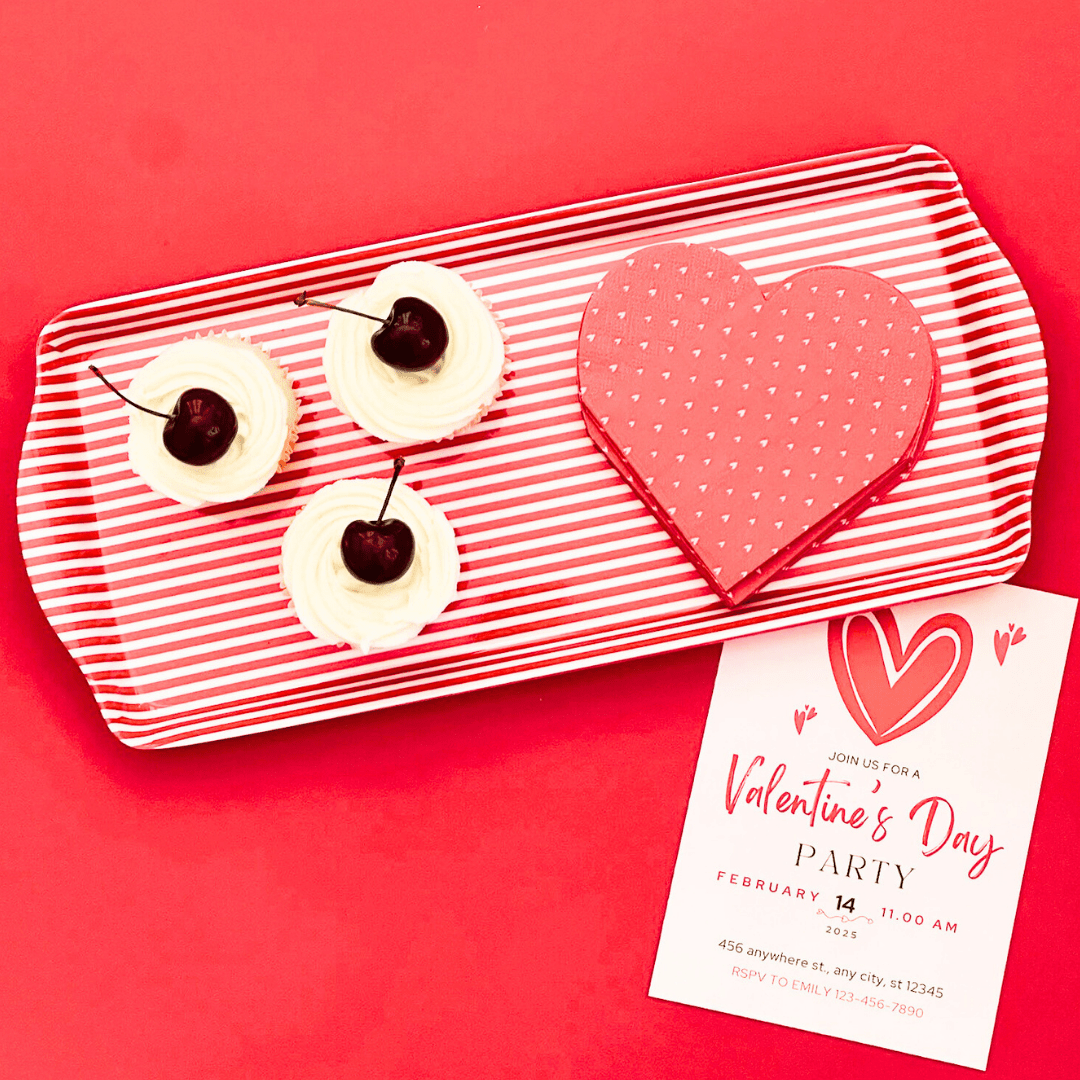 Red Stripe Melamine Tray Reusable Party Platter for Snacks, Appetizers & Desserts - Armand’s Maison & Marché