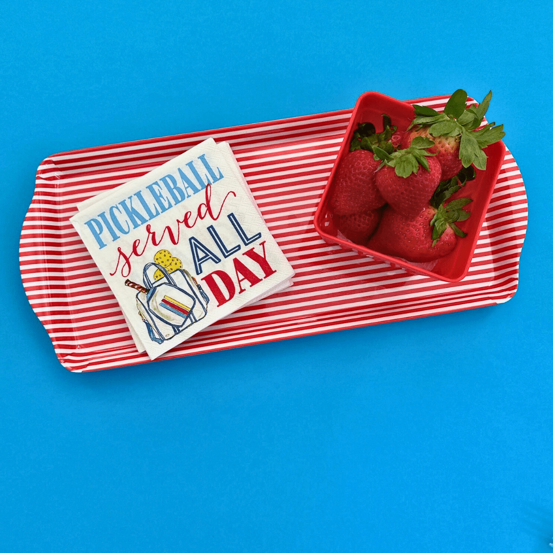 Red Stripe Melamine Tray Reusable Party Platter for Snacks, Appetizers & Desserts - Armand’s Maison & Marché
