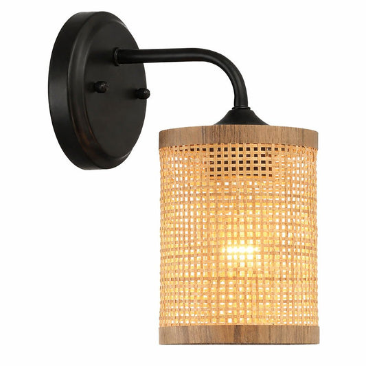 Reef - Single Lights Wall Sconce With Natural Shade Rustic Wicker Wall Light - Black / Rattan - Armand’s Maison & Marché