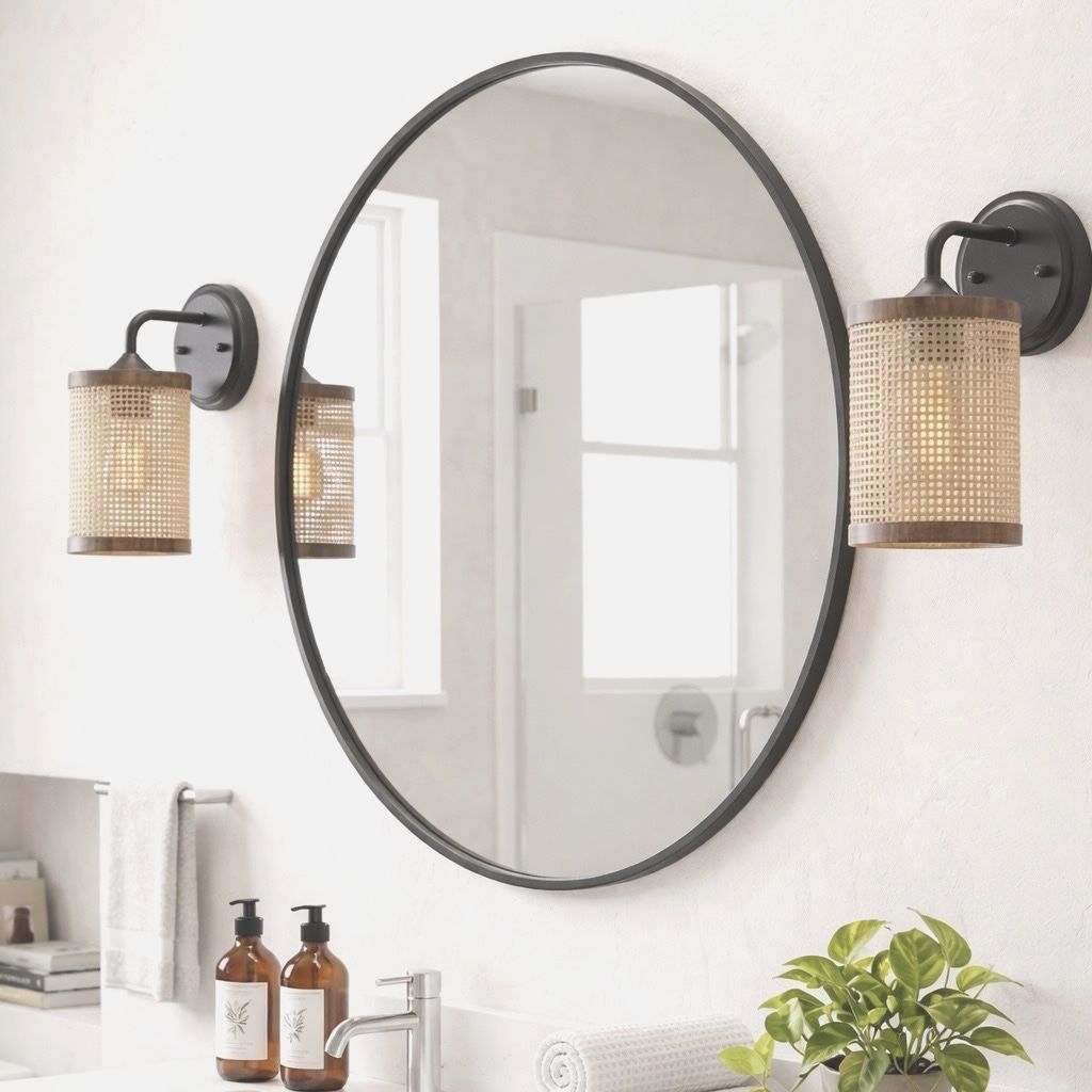 Reef - Single Lights Wall Sconce With Natural Shade Rustic Wicker Wall Light - Black / Rattan - Armand’s Maison & Marché