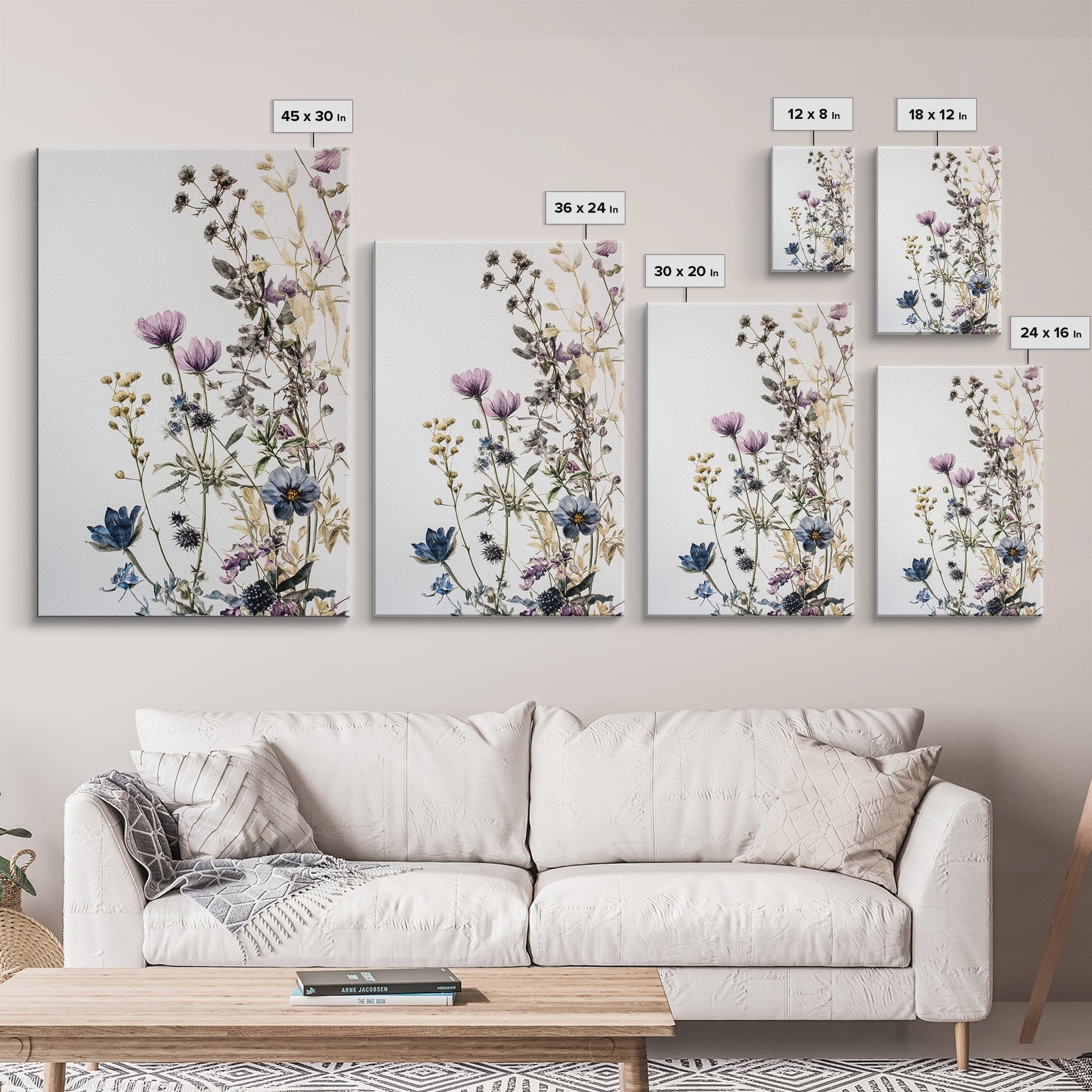 Retro Floral Decor Framed Canvas Print Modern Farmhouse Minimalist Wildflowers Painting Botanical Wall Art - Armand’s Maison & Marché