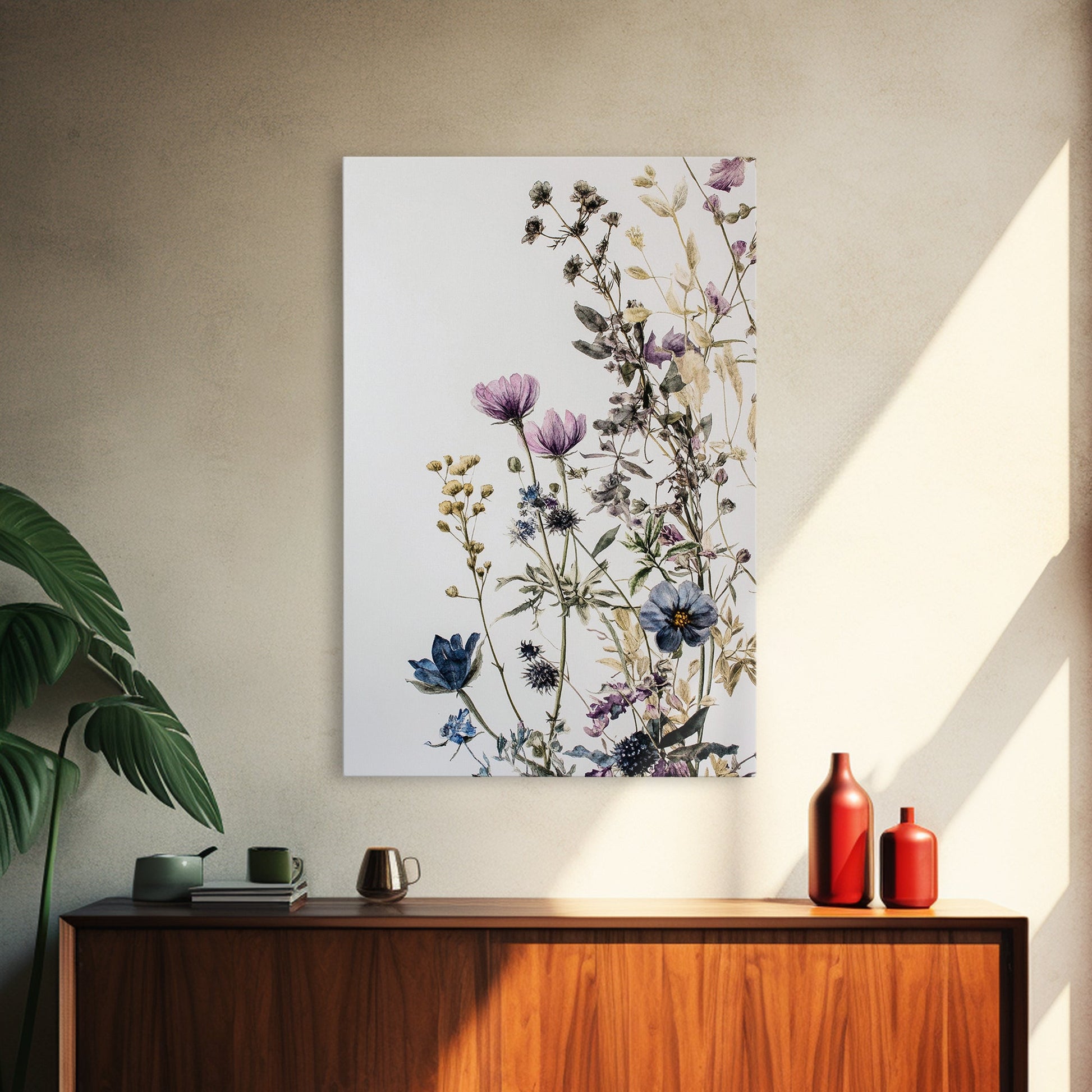 Retro Floral Decor Framed Canvas Print Modern Farmhouse Minimalist Wildflowers Painting Botanical Wall Art - Armand’s Maison & Marché
