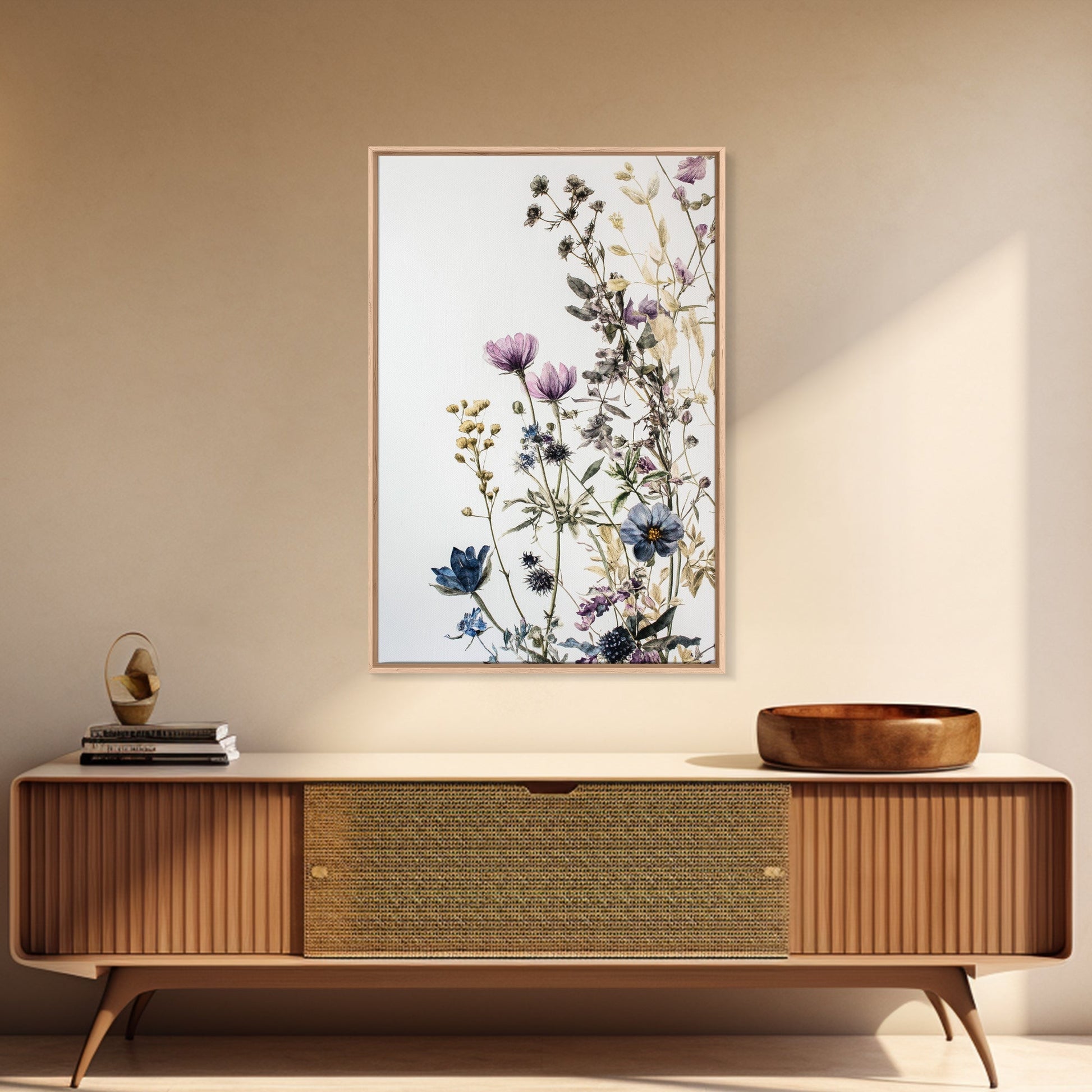 Retro Floral Decor Framed Canvas Print Modern Farmhouse Minimalist Wildflowers Painting Botanical Wall Art - Armand’s Maison & Marché