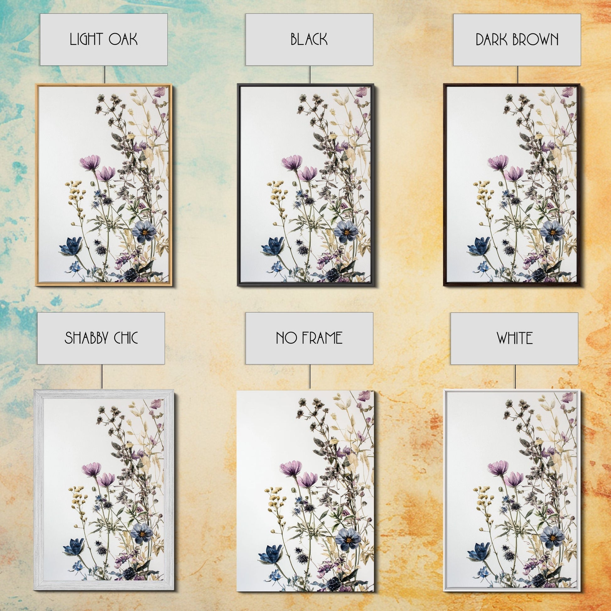 Retro Floral Decor Framed Canvas Print Modern Farmhouse Minimalist Wildflowers Painting Botanical Wall Art - Armand’s Maison & Marché