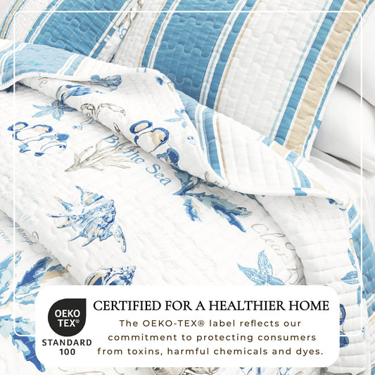 Stripe & Ocean Story Coastal Quilt Set - New Castle Collection - Armand’s Maison & Marché