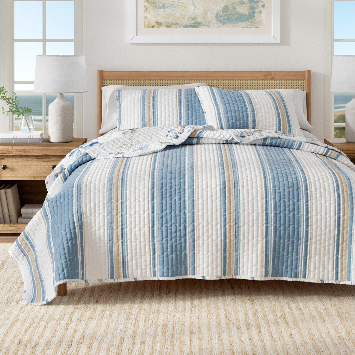 Stripe & Ocean Story Coastal Quilt Set - New Castle Collection - Armand’s Maison & Marché