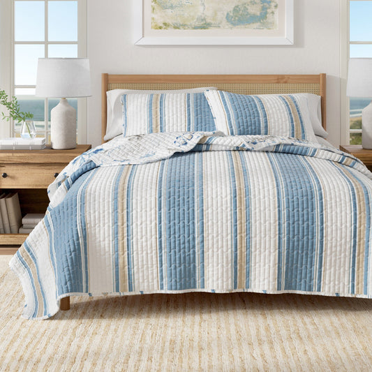 Stripe & Ocean Story Coastal Quilt Set - New Castle Collection - Armand’s Maison & Marché