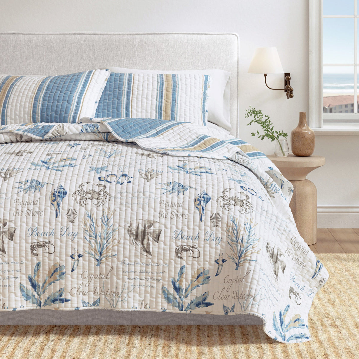 Stripe & Ocean Story Coastal Quilt Set - New Castle Collection - Armand’s Maison & Marché