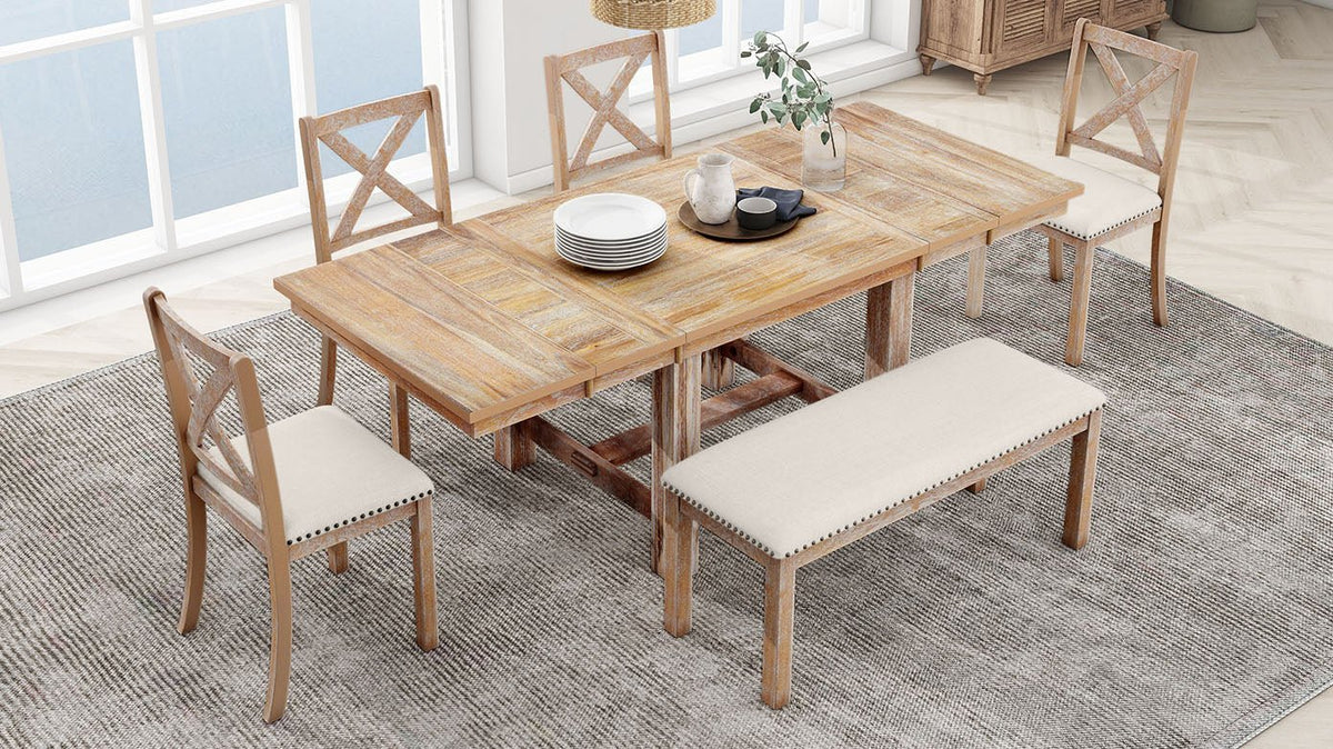 TOPMAX Farmhouse 82-Inch 6-Piece Extendable Dining Set - Armand’s Maison & Marché