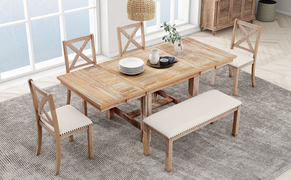 TOPMAX Farmhouse 82-Inch 6-Piece Extendable Dining Set - Armand’s Maison & Marché