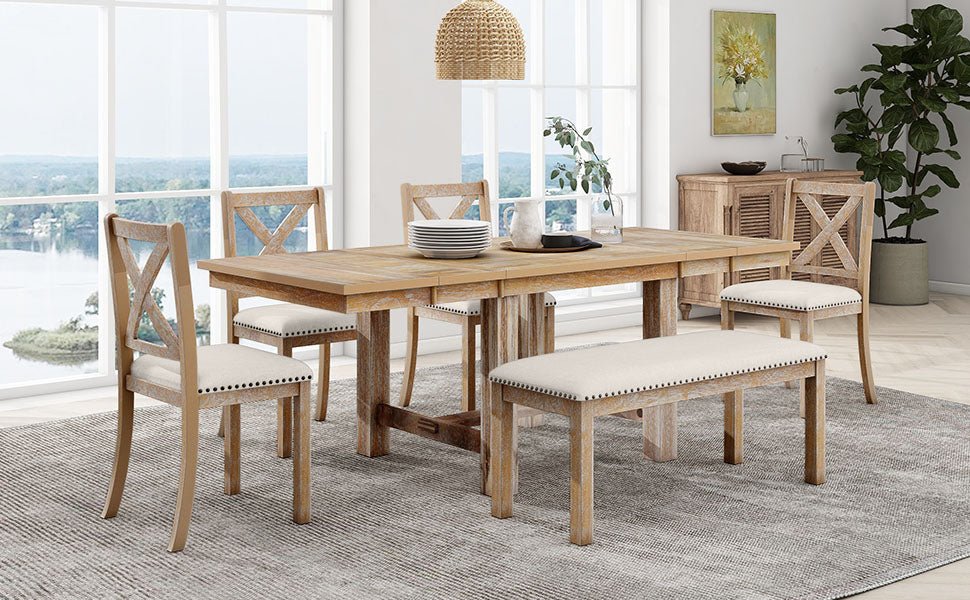 TOPMAX Farmhouse 82-Inch 6-Piece Extendable Dining Set - Armand’s Maison & Marché