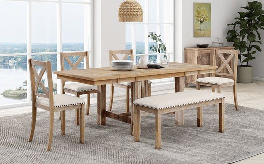TOPMAX Farmhouse 82-Inch 6-Piece Extendable Dining Set - Armand’s Maison & Marché