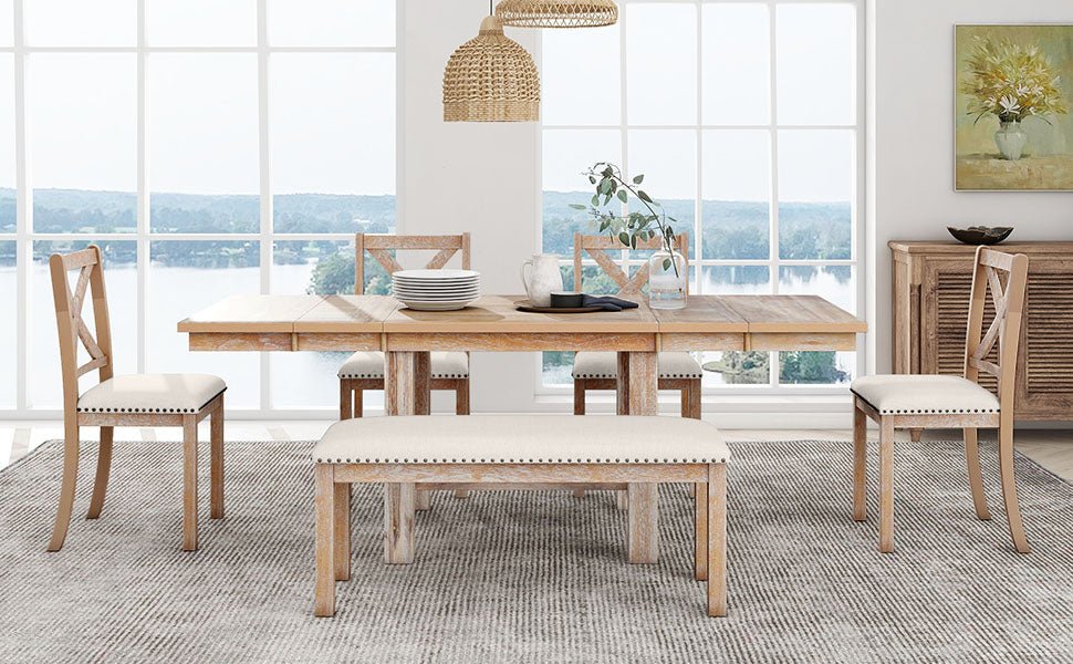 TOPMAX Farmhouse 82-Inch 6-Piece Extendable Dining Set - Armand’s Maison & Marché