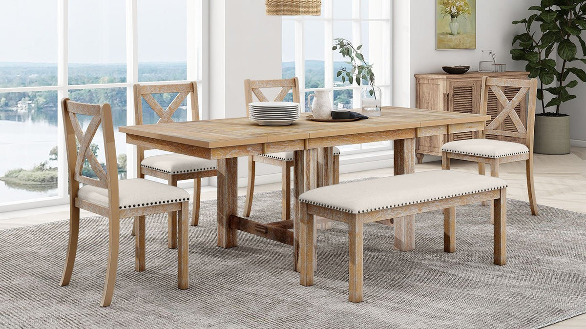 TOPMAX Farmhouse 82-Inch 6-Piece Extendable Dining Set - Armand’s Maison & Marché