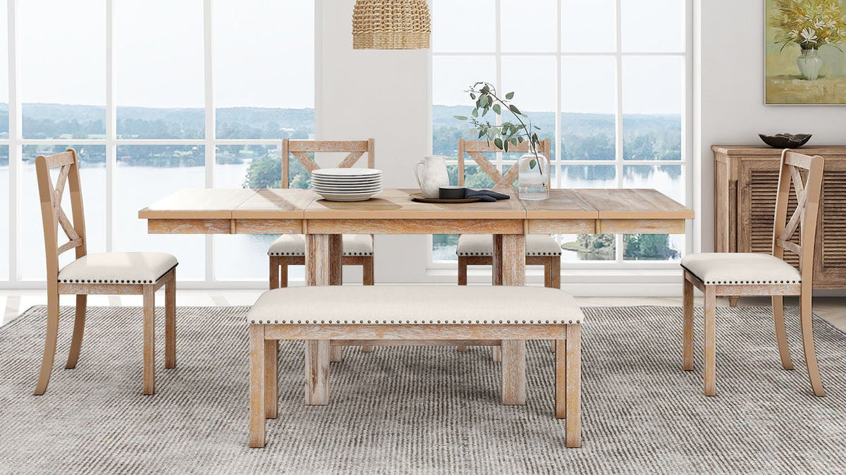 TOPMAX Farmhouse 82-Inch 6-Piece Extendable Dining Set - Armand’s Maison & Marché
