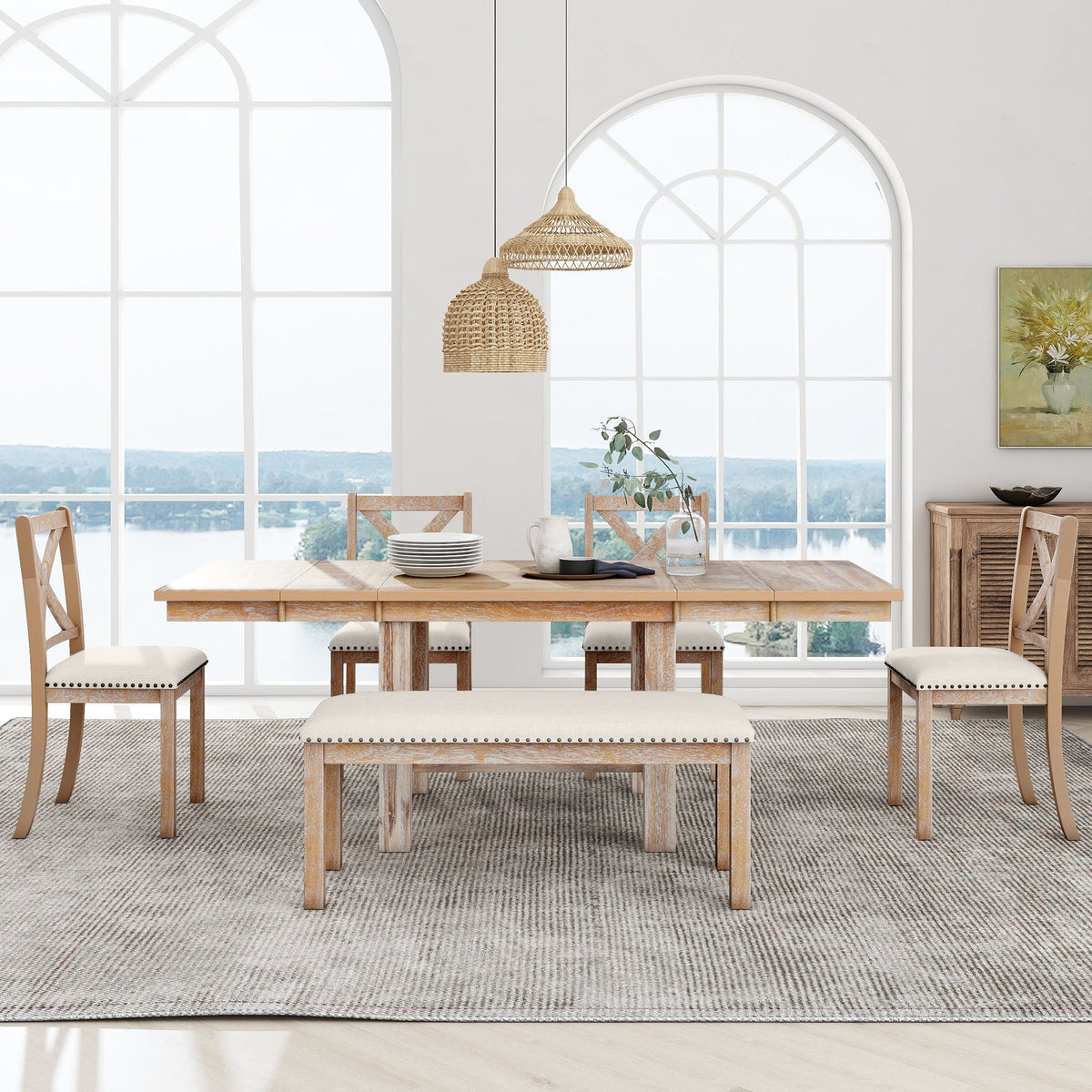TOPMAX Farmhouse 82-Inch 6-Piece Extendable Dining Set - Armand’s Maison & Marché