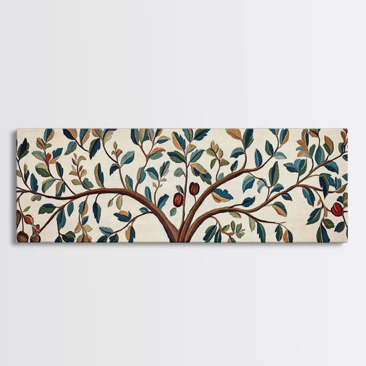 Tree Of Life - Vintage Tapestry Framed Wall Art Canvas Print - Floral Vintage Textile Style Wall Art - Floral Tapestry Print, Boho Home Decor