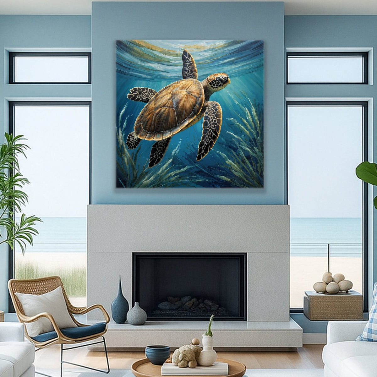 Turtle In Seagrass Coastal Wall Art - Armand’s Maison & Marché