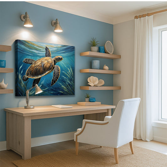 Turtle In Seagrass Coastal Wall Art - Armand’s Maison & Marché