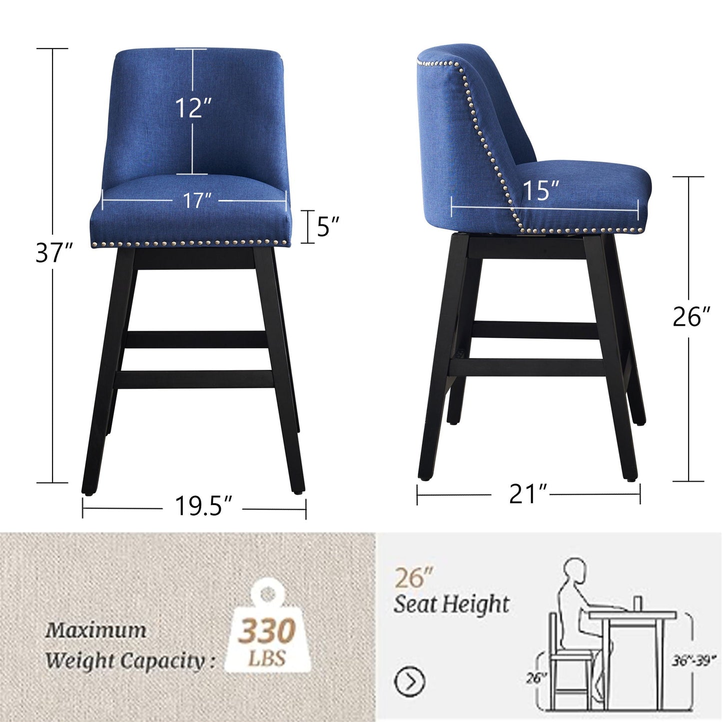 Upholstered Swivel Bar Stool - Armand’s Maison & Marché