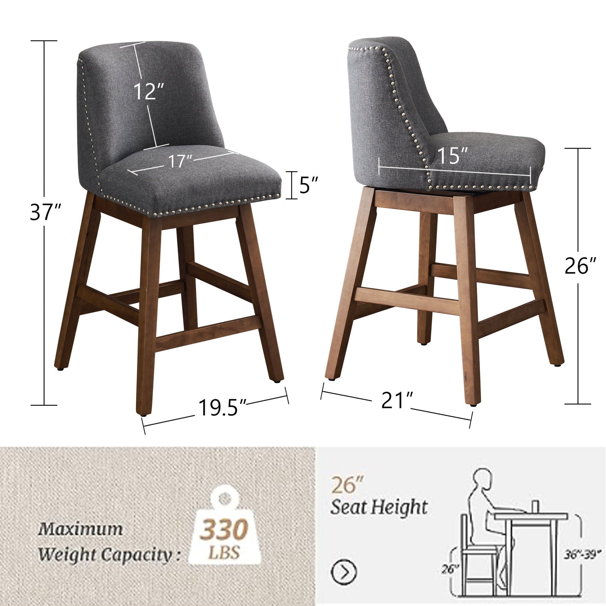 Upholstered Swivel Bar Stool - Armand’s Maison & Marché