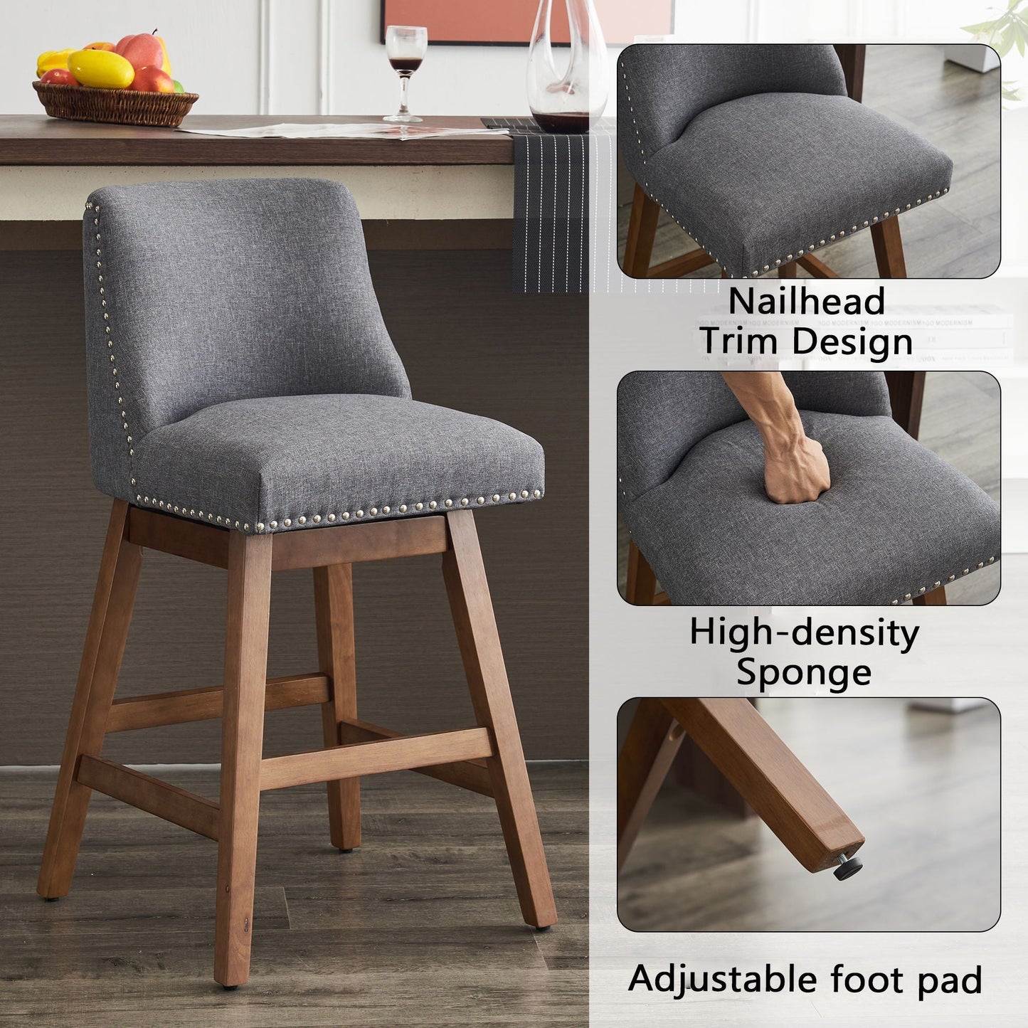 Upholstered Swivel Bar Stool - Armand’s Maison & Marché