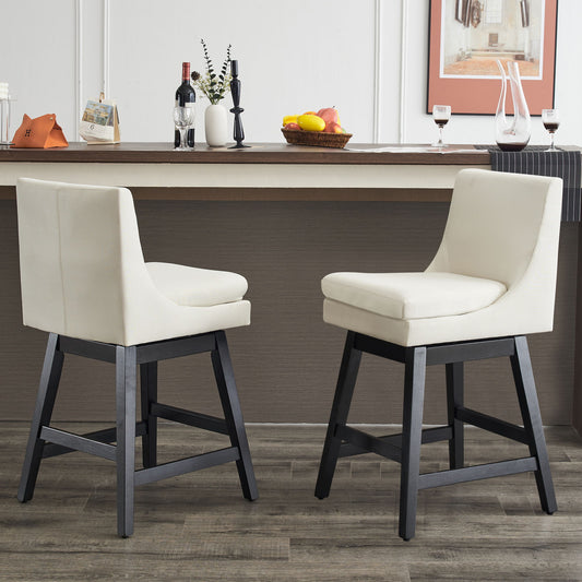 Upholstered Swivel Bar Stools With Ergonomic Design (Set of 2) - Cream White - Armand’s Maison & Marché