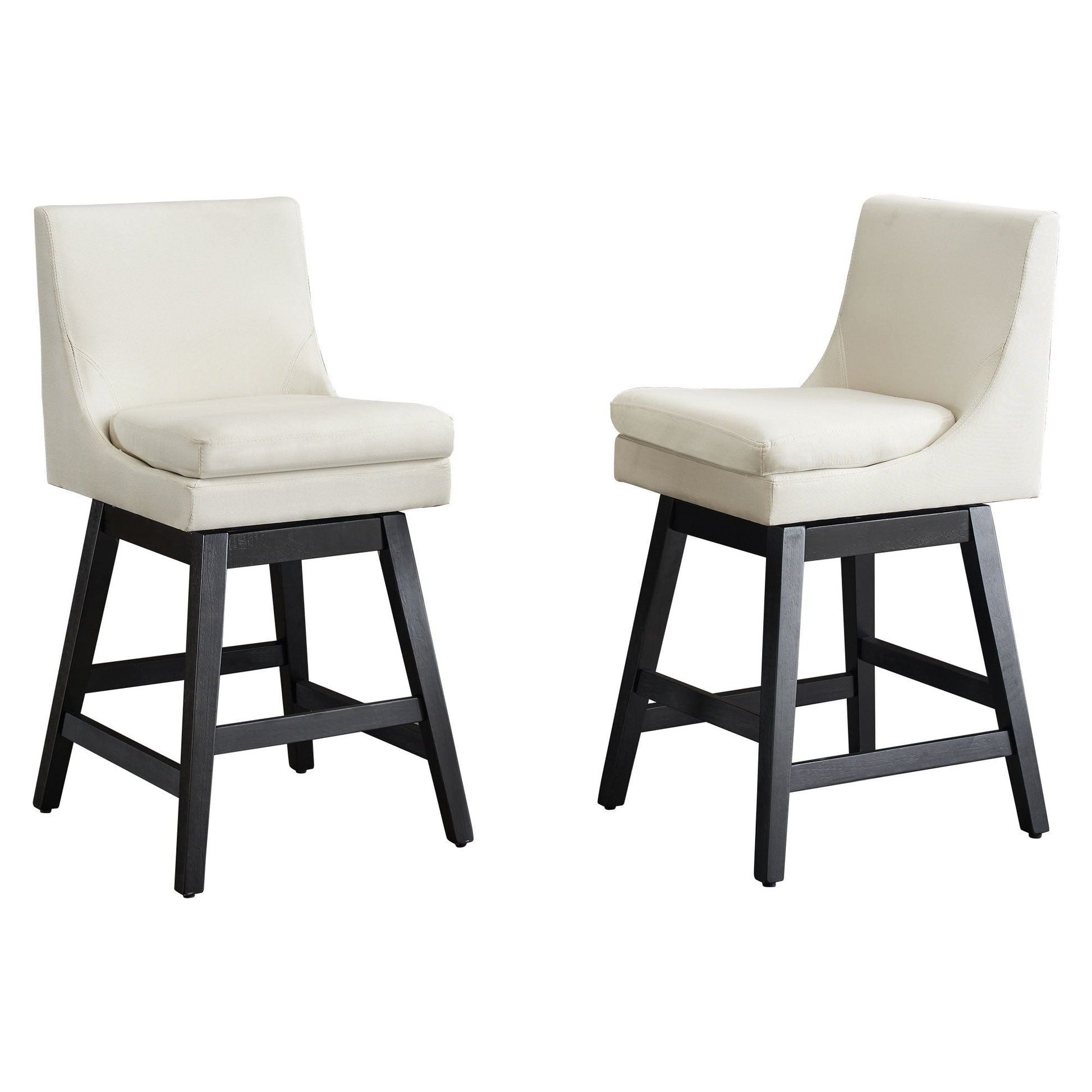 Upholstered Swivel Bar Stools With Ergonomic Design (Set of 2) - Cream White - Armand’s Maison & Marché