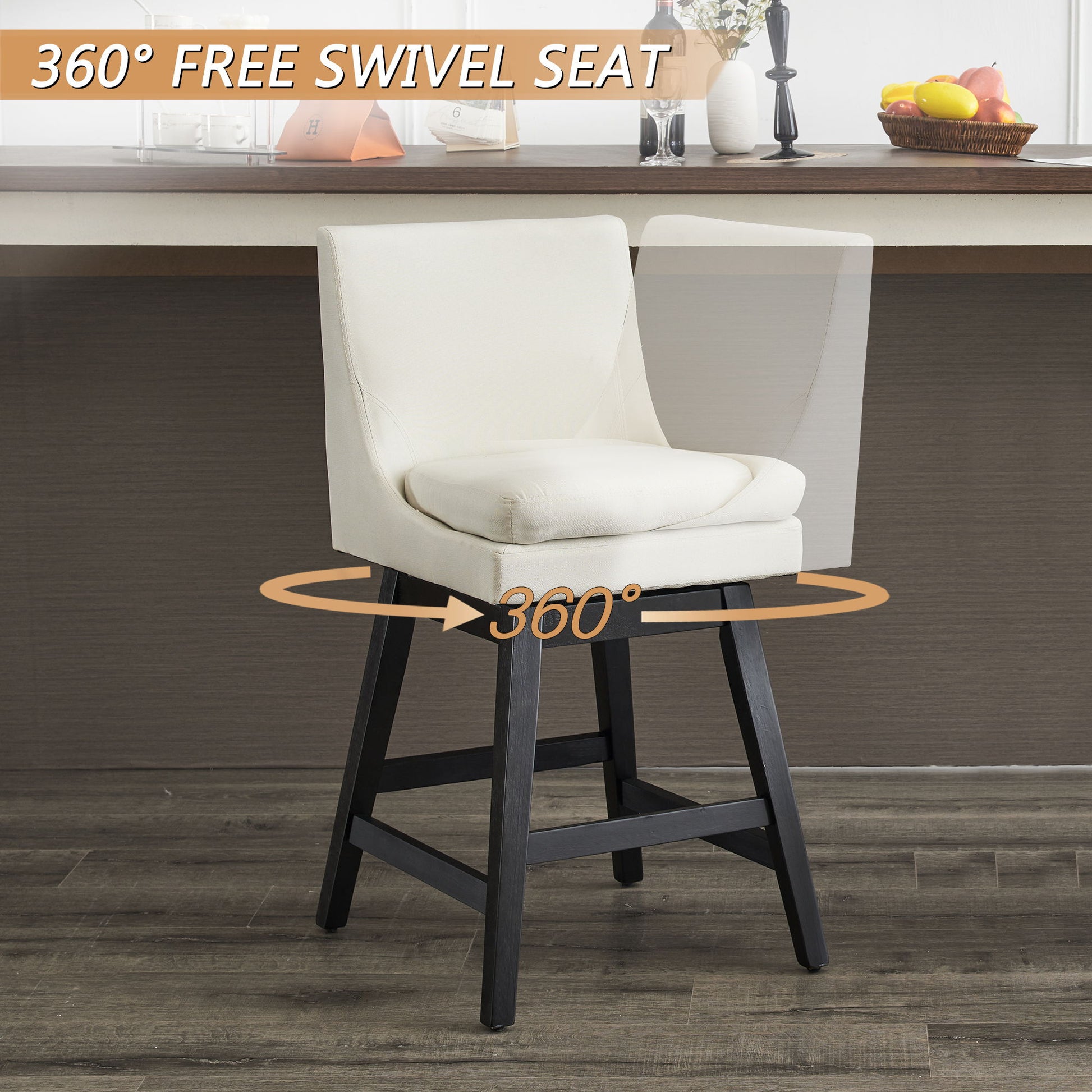 Upholstered Swivel Bar Stools With Ergonomic Design (Set of 2) - Cream White - Armand’s Maison & Marché