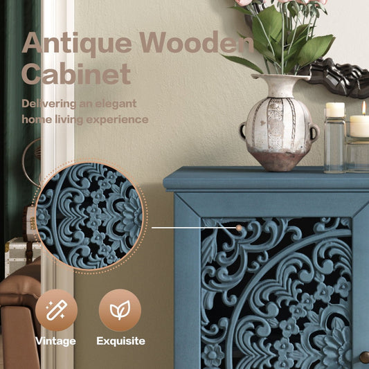 Vintage Hollow-Carved Accent Cabinet | 2-Door Storage Sideboard with Floral Detail & Solid Wood Legs - Armand’s Maison & Marché