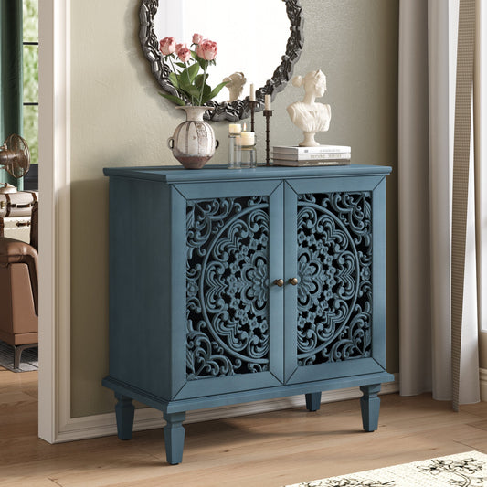 Vintage Hollow-Carved Accent Cabinet | 2-Door Storage Sideboard with Floral Detail & Solid Wood Legs - Armand’s Maison & Marché