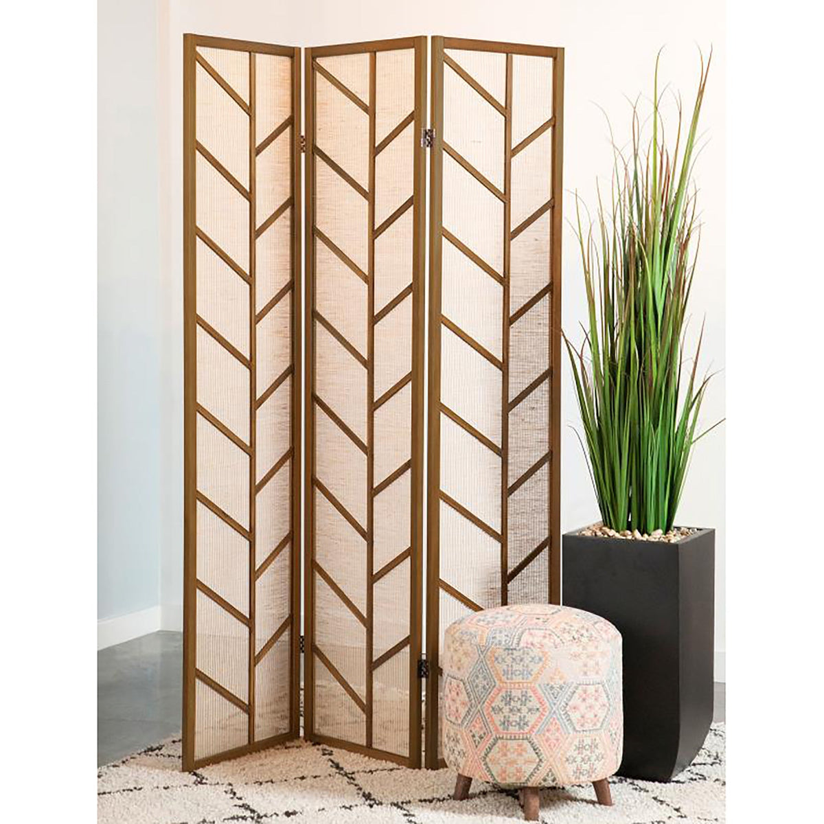 Walnut and Jute Three-Panel Folding Screen - Armand’s Maison & Marché