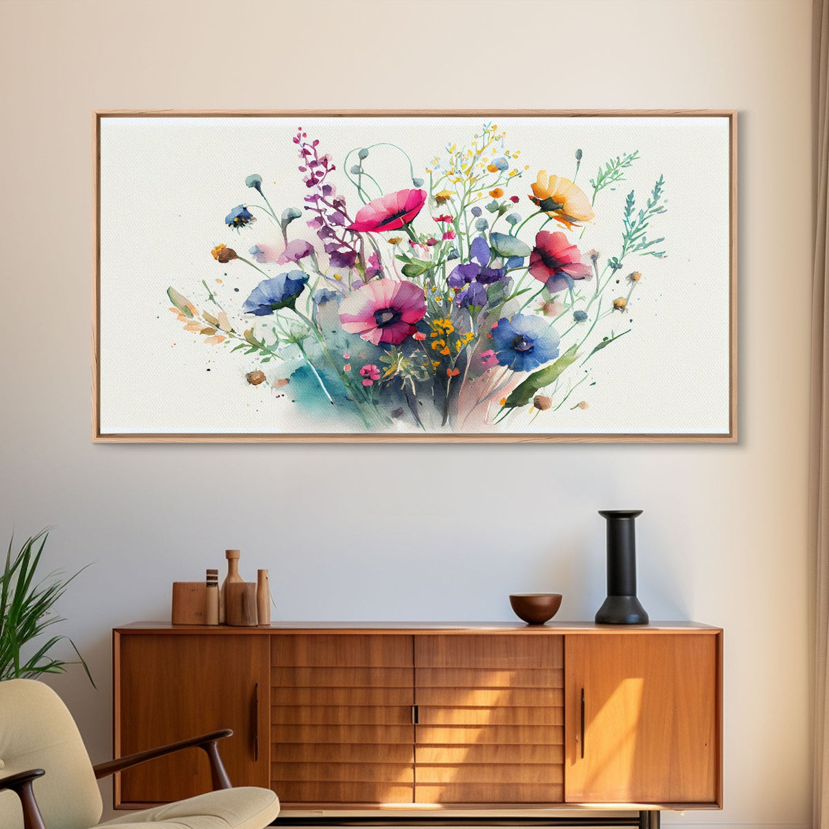 Wildflowers, Watercolor Floral Print, Framed Canvas Art, Beautiful watercolor flower art - Armand’s Maison & Marché
