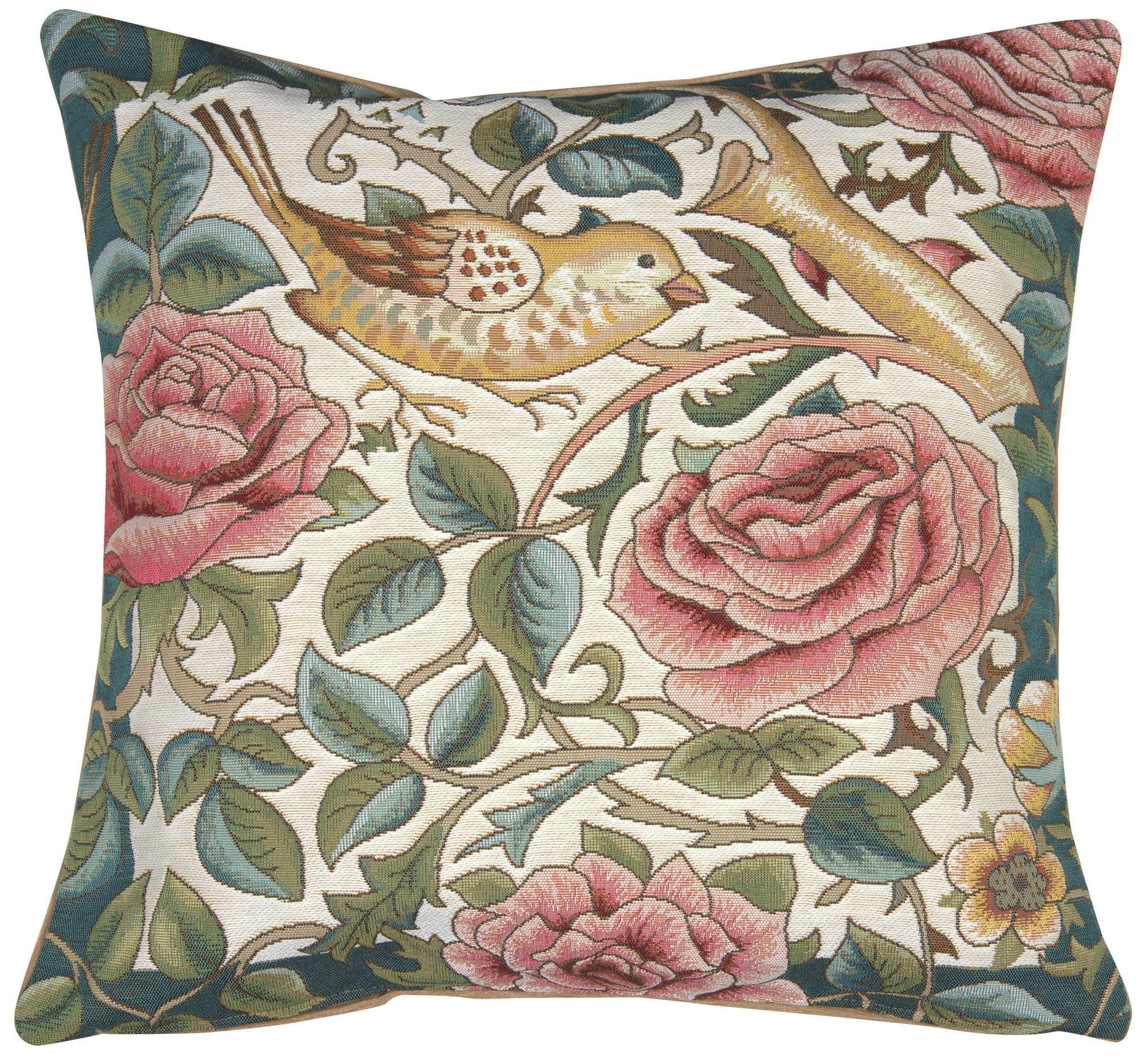 Zoom Bird and Roses White French Cushion - Armand’s Maison & Marché
